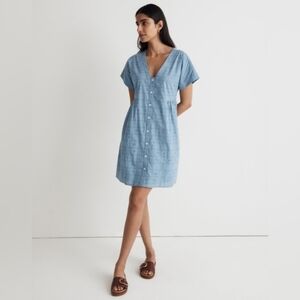 Madewell Eyelet Button Front V-Neck Dress XS Blue